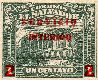 sellos timbres-poste Briefmarken stamps El Salvador 1920 2c/1c SERVICIO / INTERIOR Postal Stationery Card Ganzsache Entier Postal Tram Trolley Tranvia National Theatre teatro nacional 